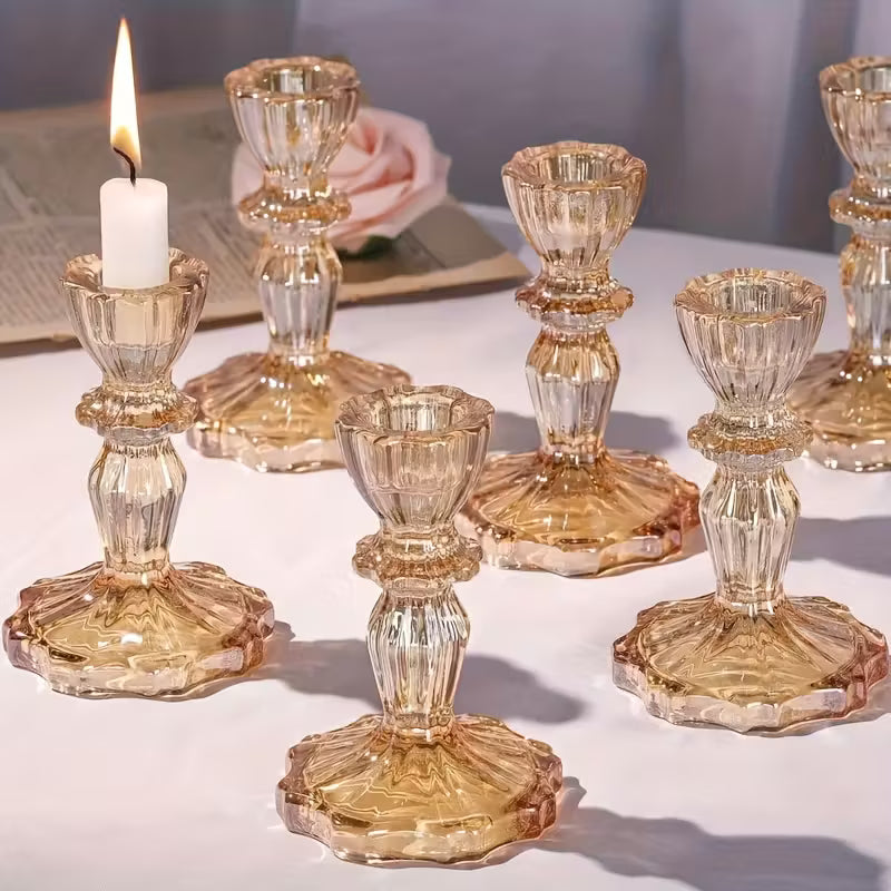 Bougeoir en verre or clair