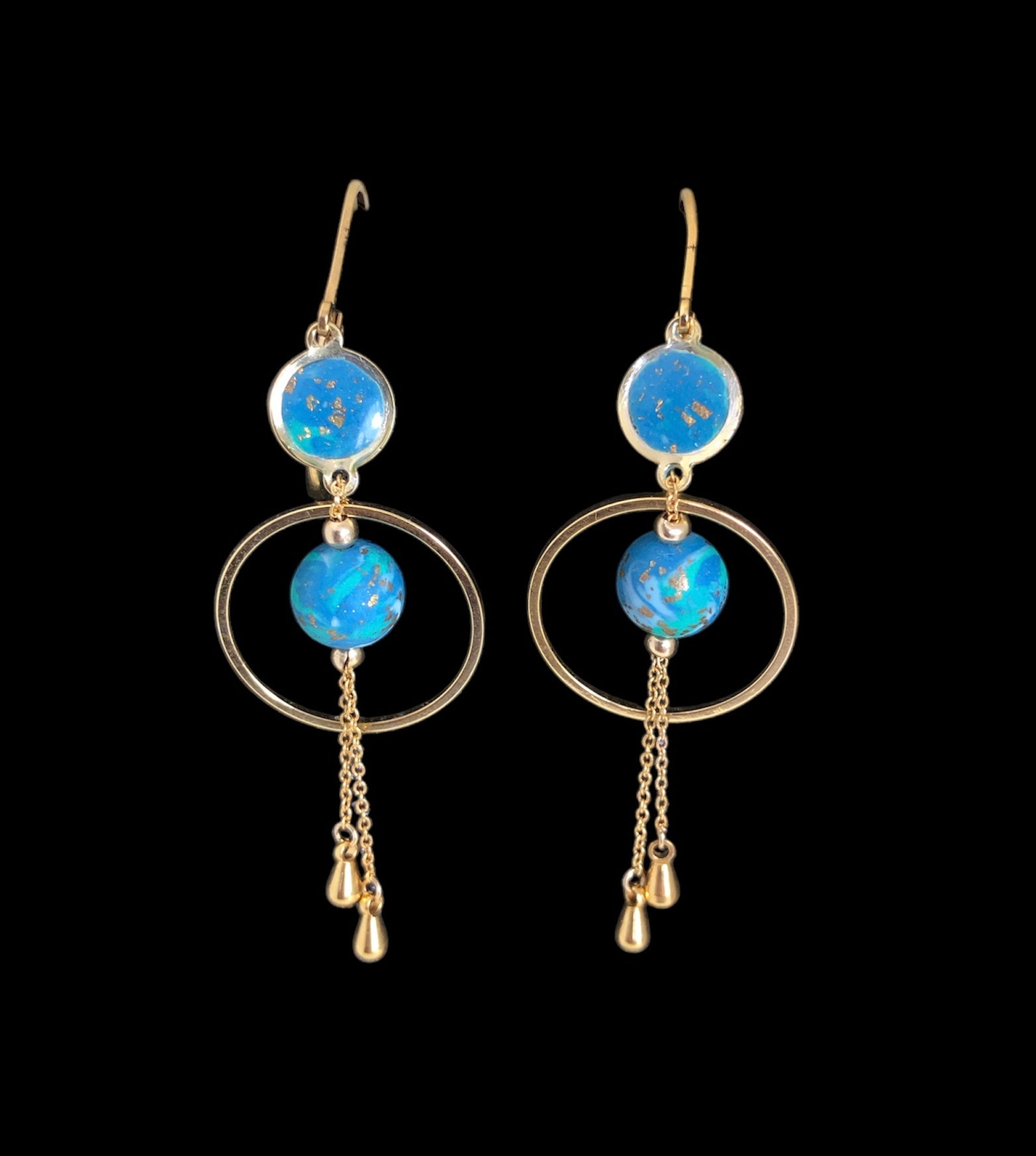 Boucles d'oreilles Lâcher-prise 1 perles, 1 rond turquoise, 1 rond et 2 gouttes #384 - YOGA SPIRIT