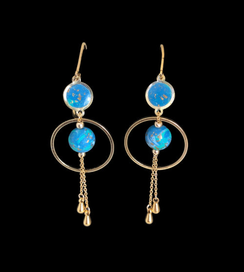 Boucles d'oreilles Lâcher-prise 1 perles, 1 rond turquoise, 1 rond et 2 gouttes #384 - YOGA SPIRIT