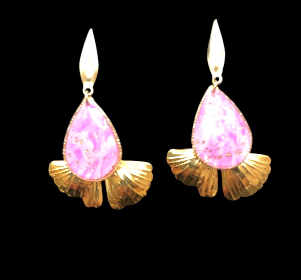 Boucle d'oreilles Goutte rose et feuille - YOGA SPIRIT