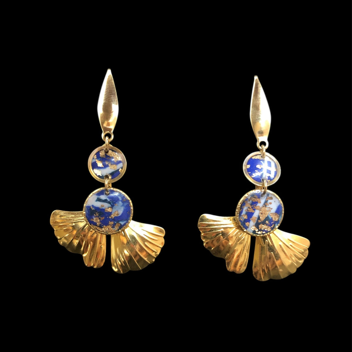 Boucle d'oreilles rond bleu et feuille - YOGA SPIRIT