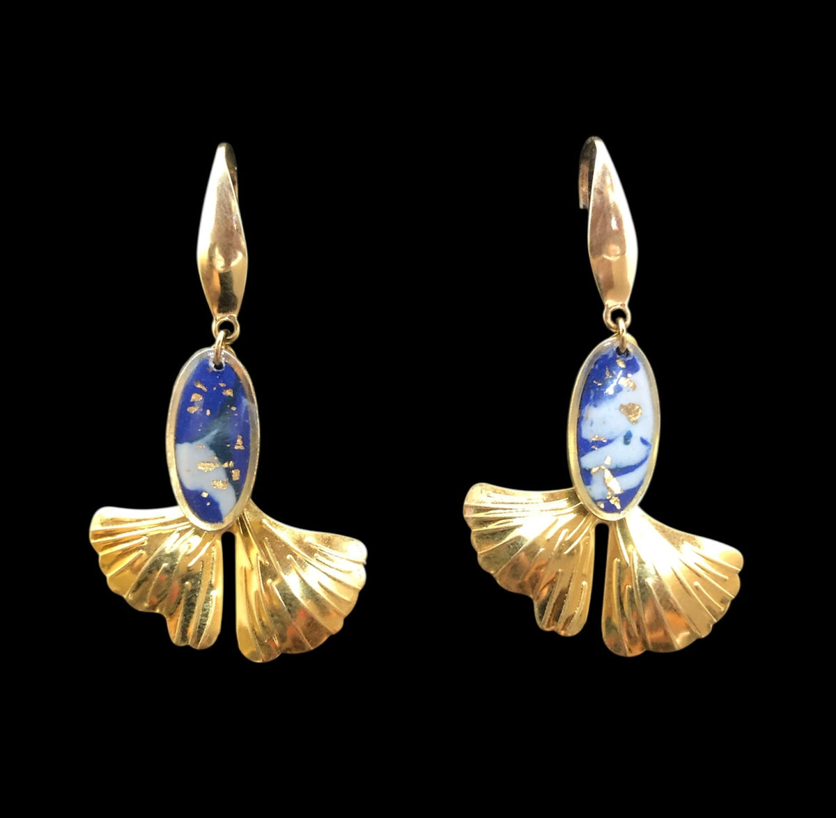 Boucle d'oreilles ovale bleu et feuille - YOGA SPIRIT