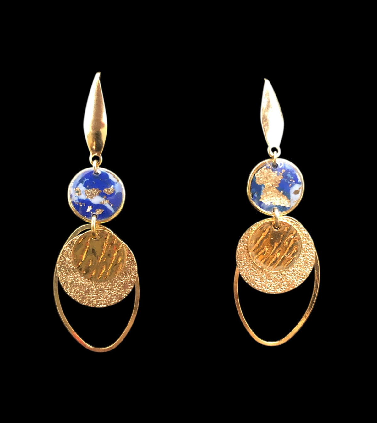 Boucles d'oreilles rond bleu ovale, rond doré - YOGA SPIRIT