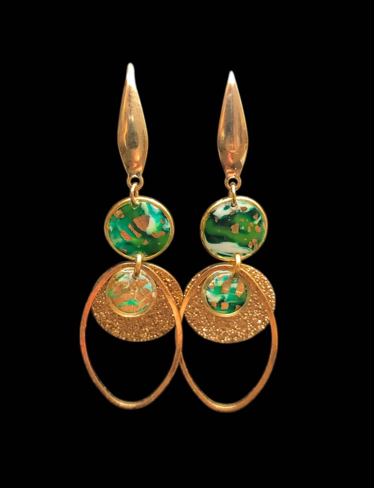 Boucles d'oreilles rond vert, ovale, rond doré - YOGA SPIRIT