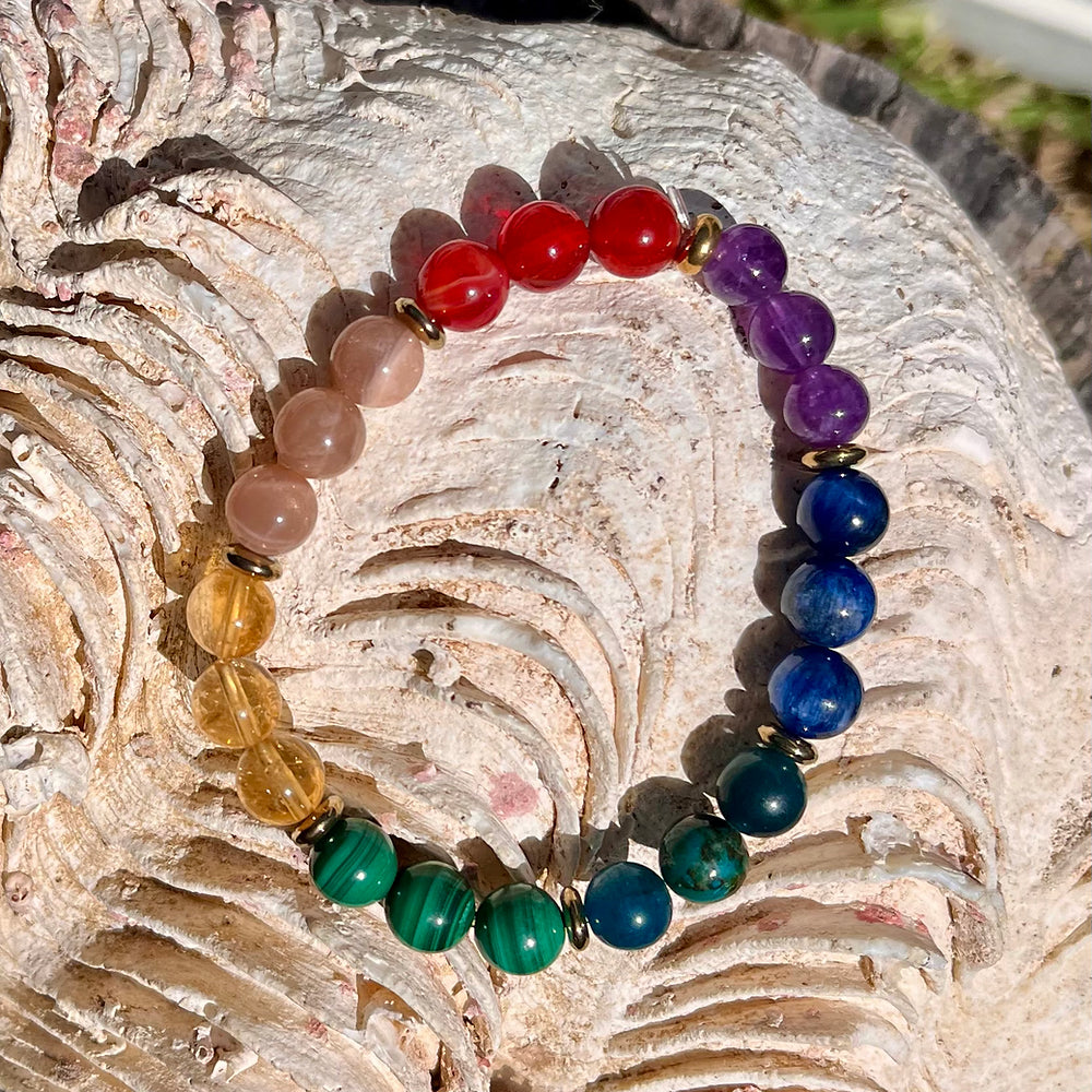 Bracelet des 7 chakras 8mm Pierre de lune