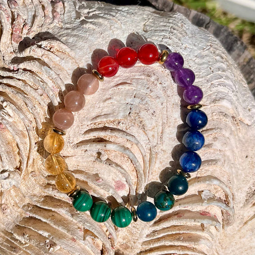 Bracelet des 7 chakras 8mm Pierre de lune