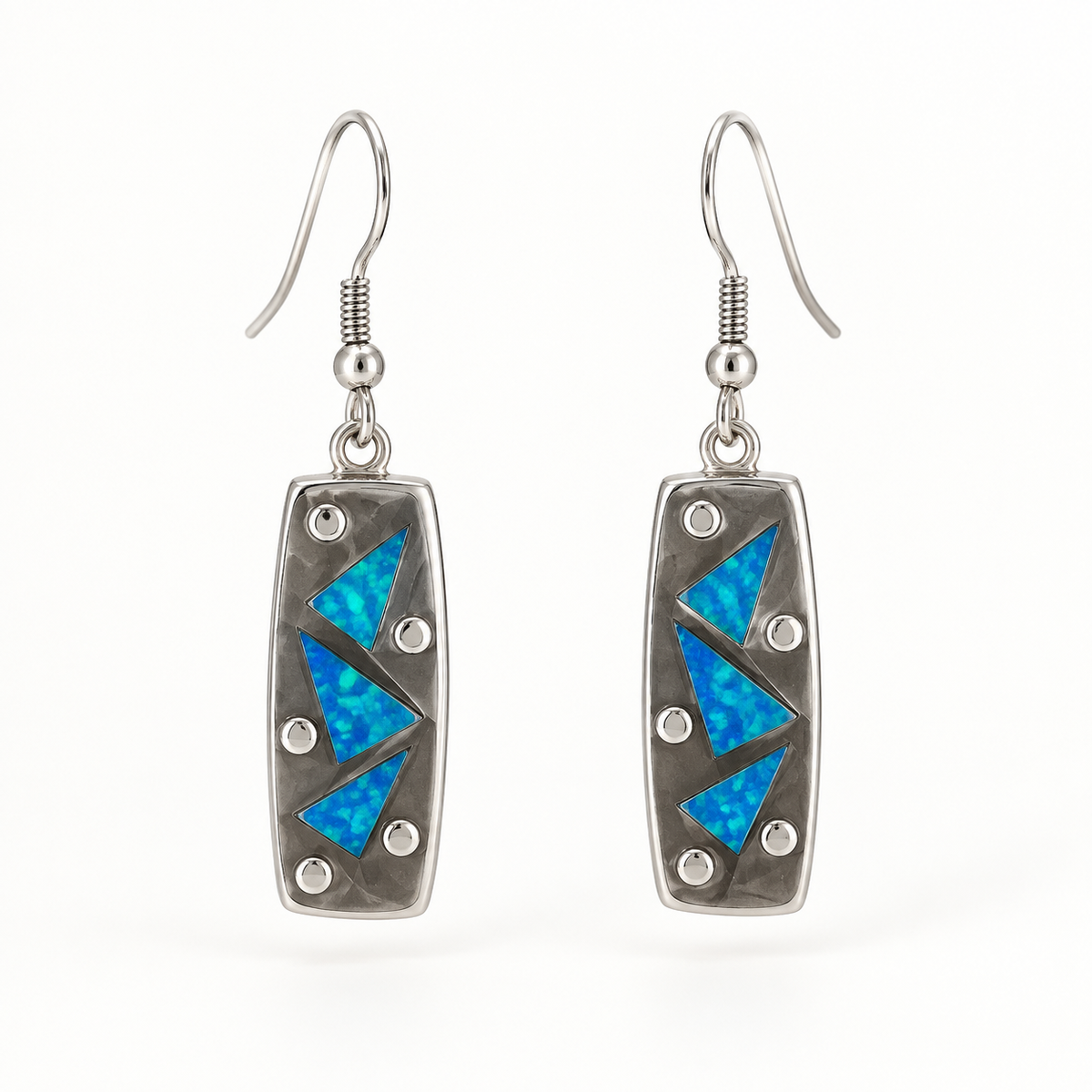 Boucles d’oreilles oblong opale bleue – argent 925