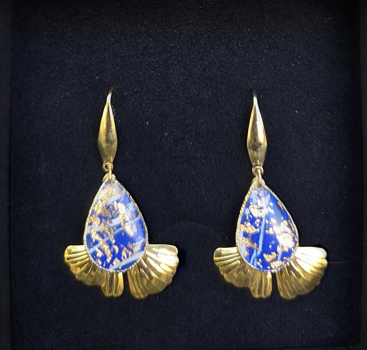 Boucles d'oreilles goutte bleu et feuille #484 - YOGA SPIRIT