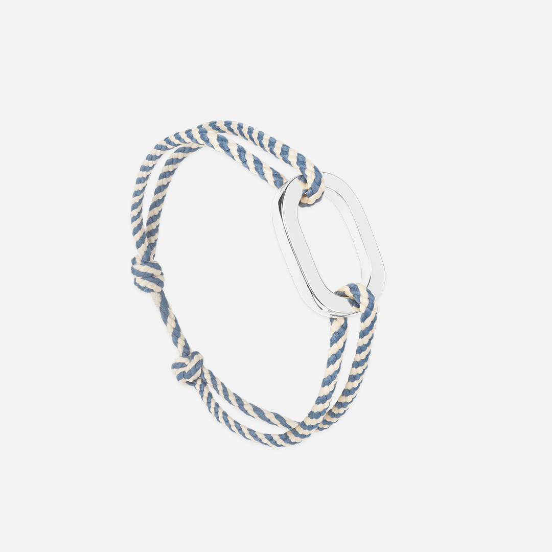 Bracelet Maillon plat 22 mm – plaqué argent – Rayé beige et bleu