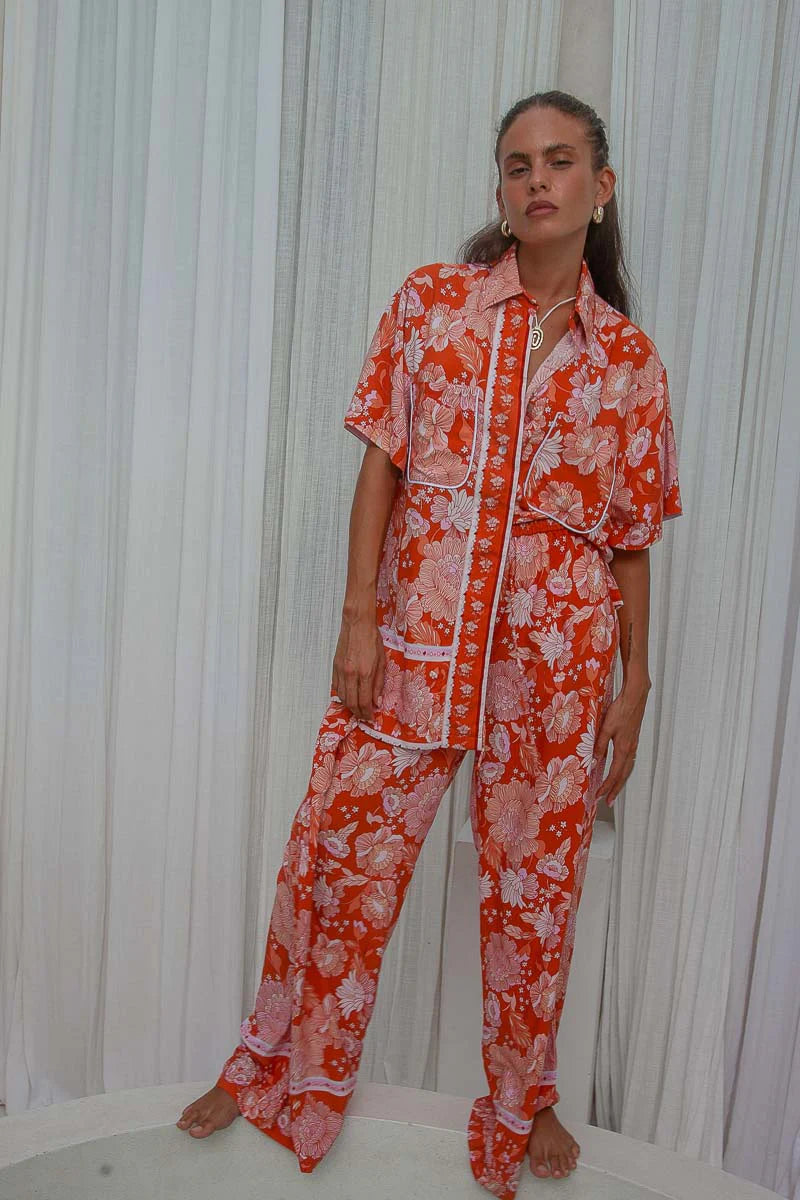 Pantalon botanica terracotta – imprimé floral et confort fluide - YOGA SPIRIT