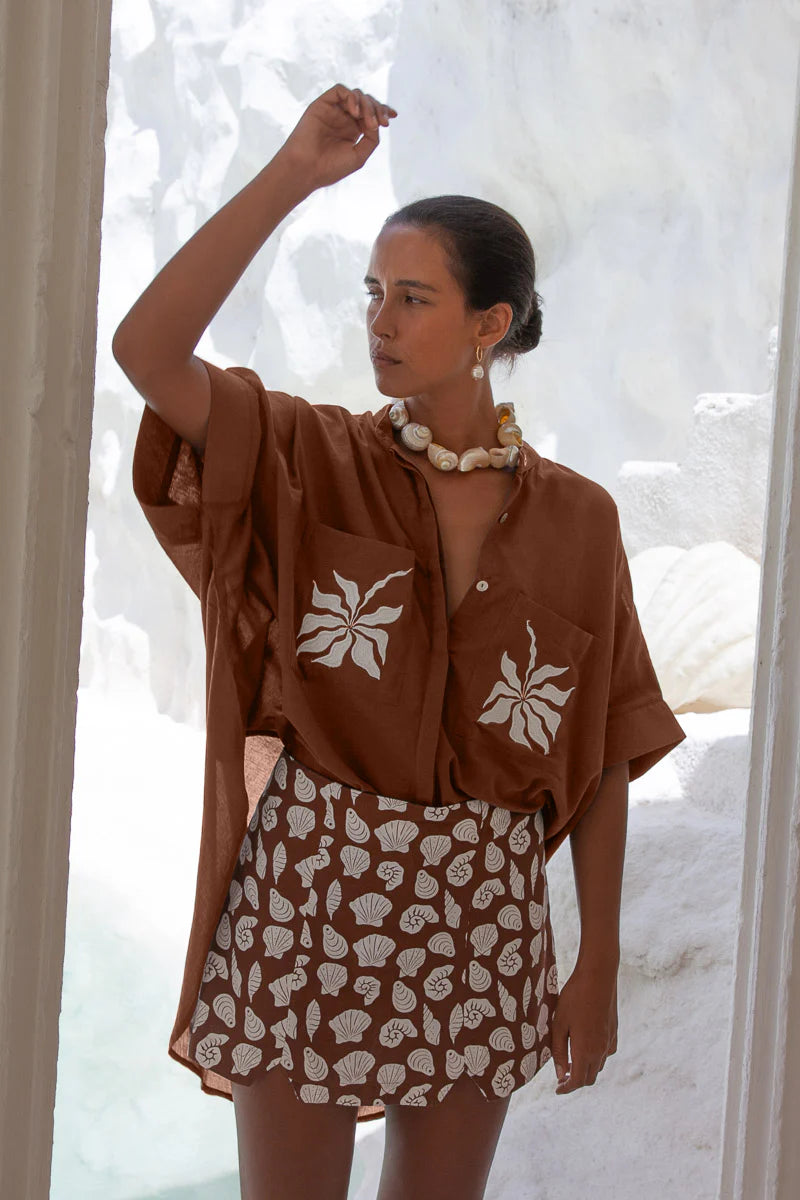 Blouse d’été elise chocolat – coupe oversize et élégance naturelle - YOGA SPIRIT