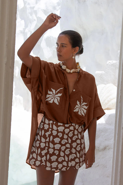 Blouse d’été elise chocolat – coupe oversize et élégance naturelle - YOGA SPIRIT