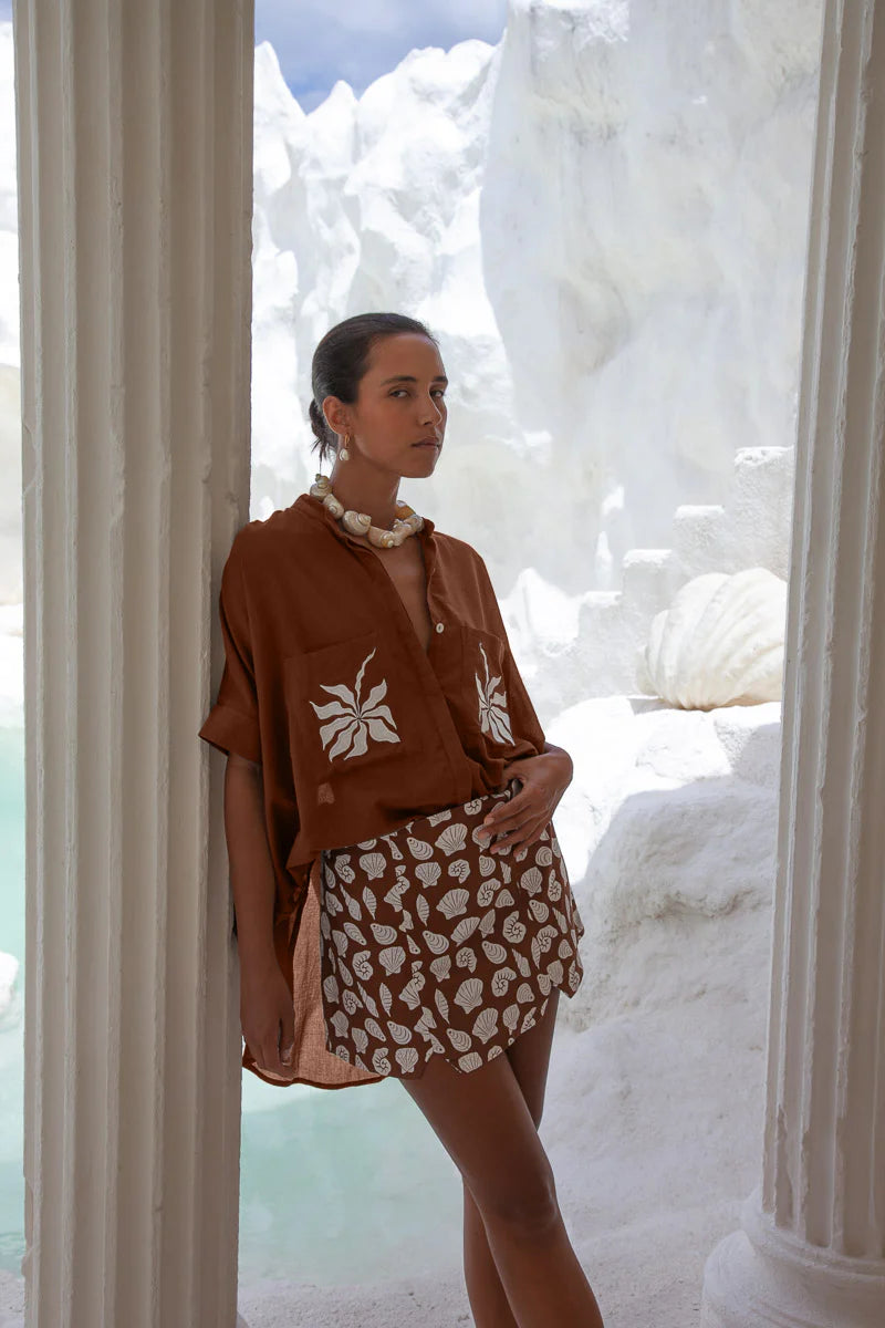 Blouse d’été elise chocolat – coupe oversize et élégance naturelle - YOGA SPIRIT