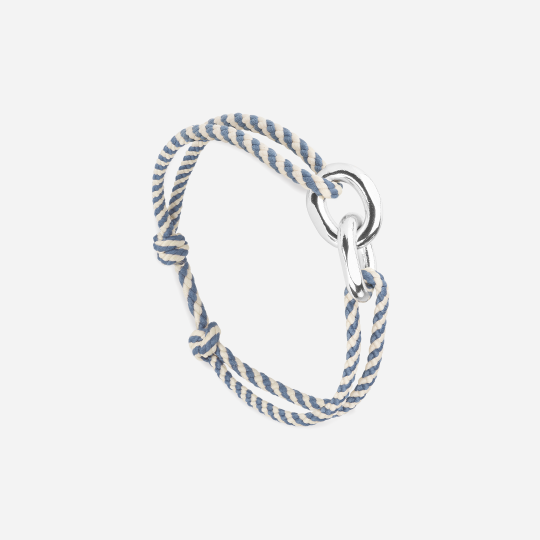 Bracelet Union 22 mm – plaqué argent – Rayé beige et bleu