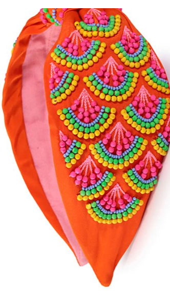 Head band cheveux orange brodé perles multicolores – pièce artisanale - YOGA SPIRIT