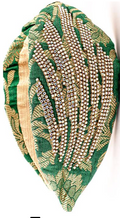 Head band cheveux vert brocart brodé perles dorées – pièce artisanale - YOGA SPIRIT
