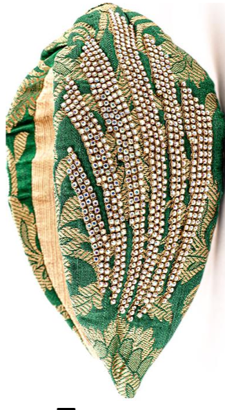 Head band cheveux vert brocart brodé perles dorées – pièce artisanale - YOGA SPIRIT