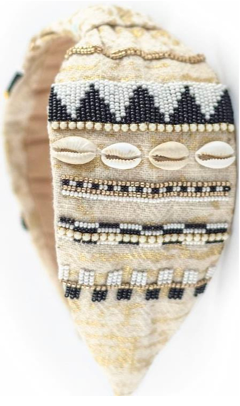 Head band cheveux brodé perles et coquillages – accessoire bohème artisanal - YOGA SPIRIT