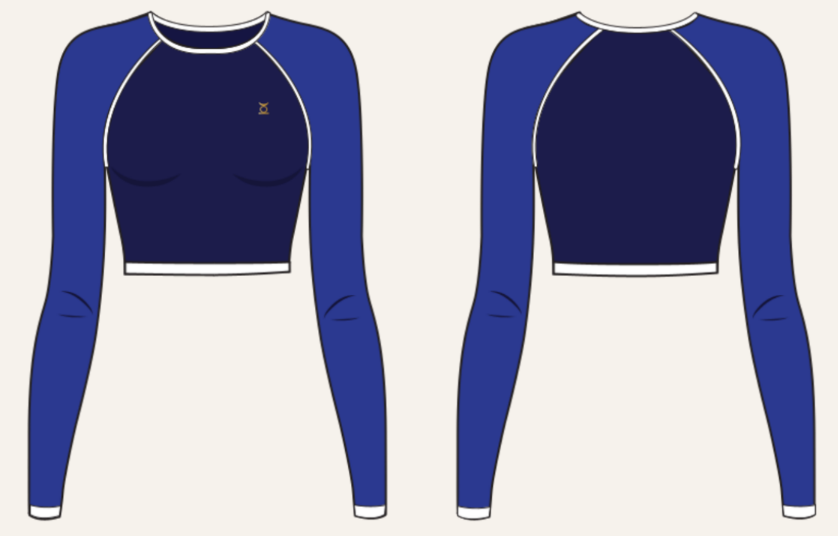 Marina crop suit, haut de bain à manches longues _ Marine & Blanc