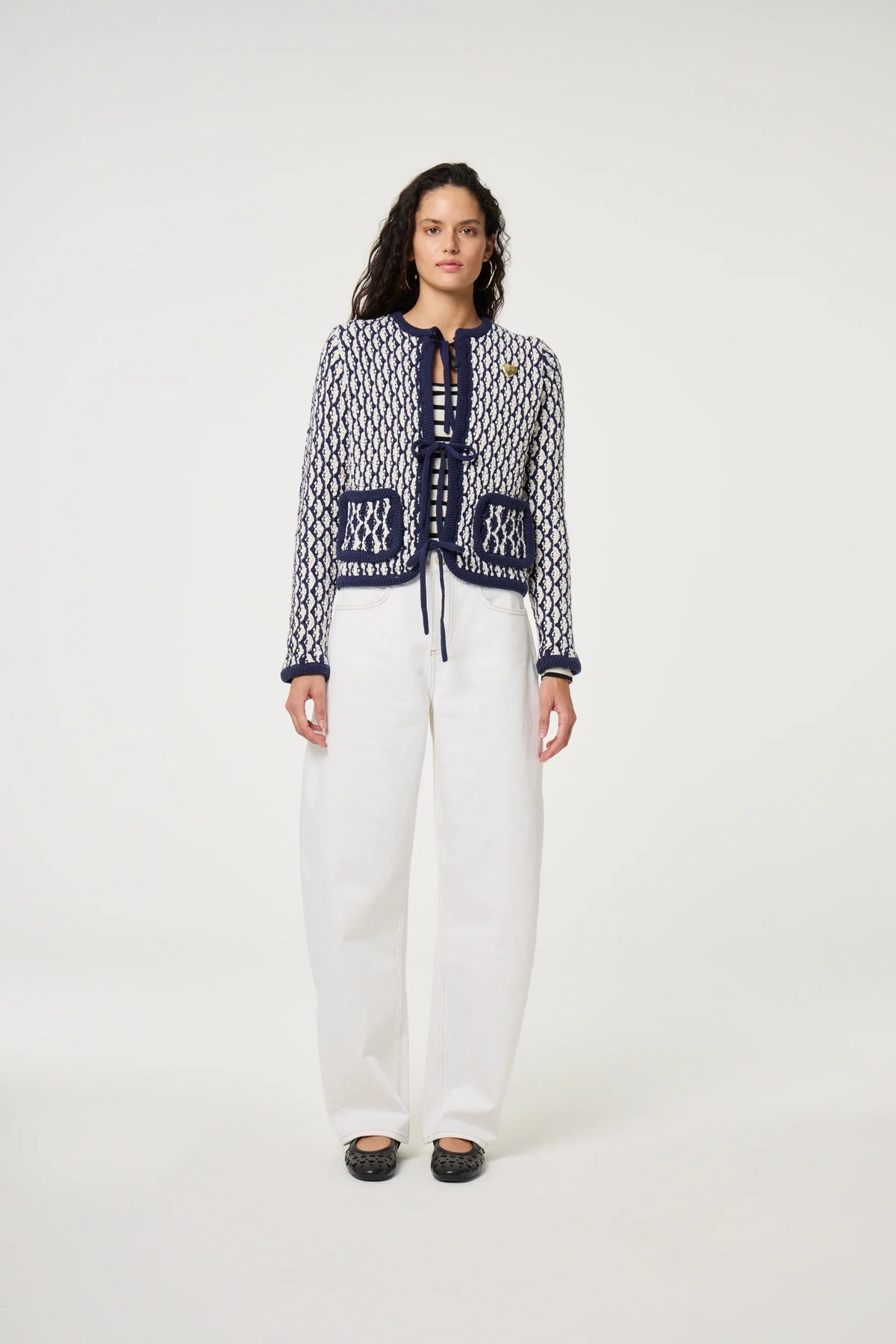 BALOU Cardigan, Cosy White & Navy Blue