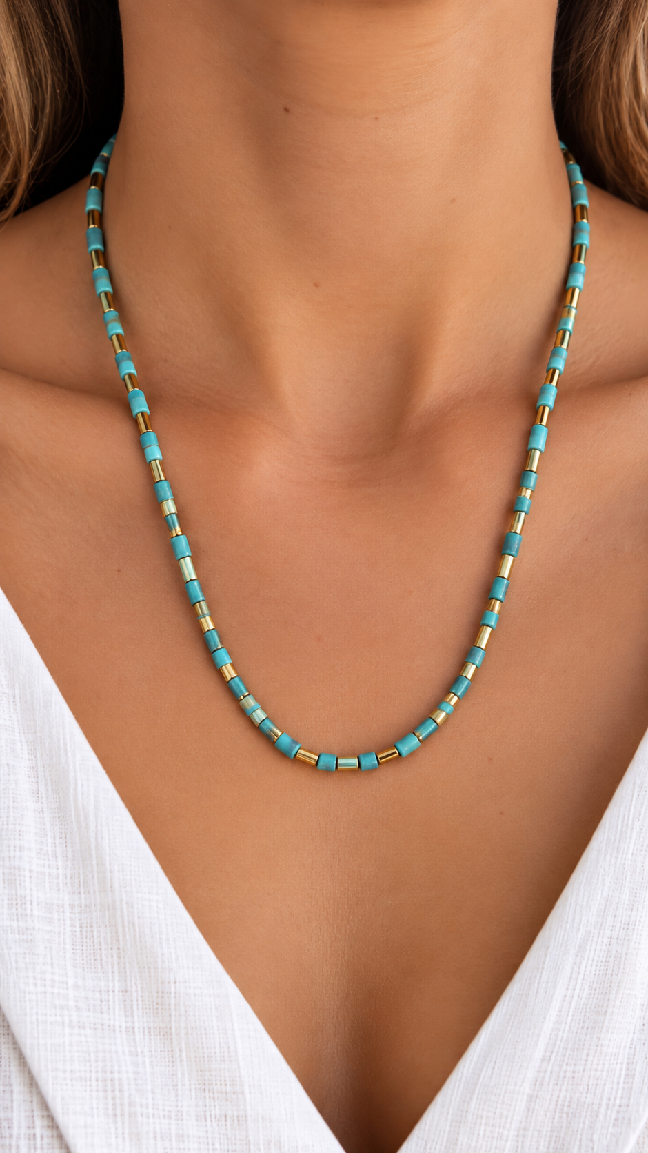 Collier turquoise et doré