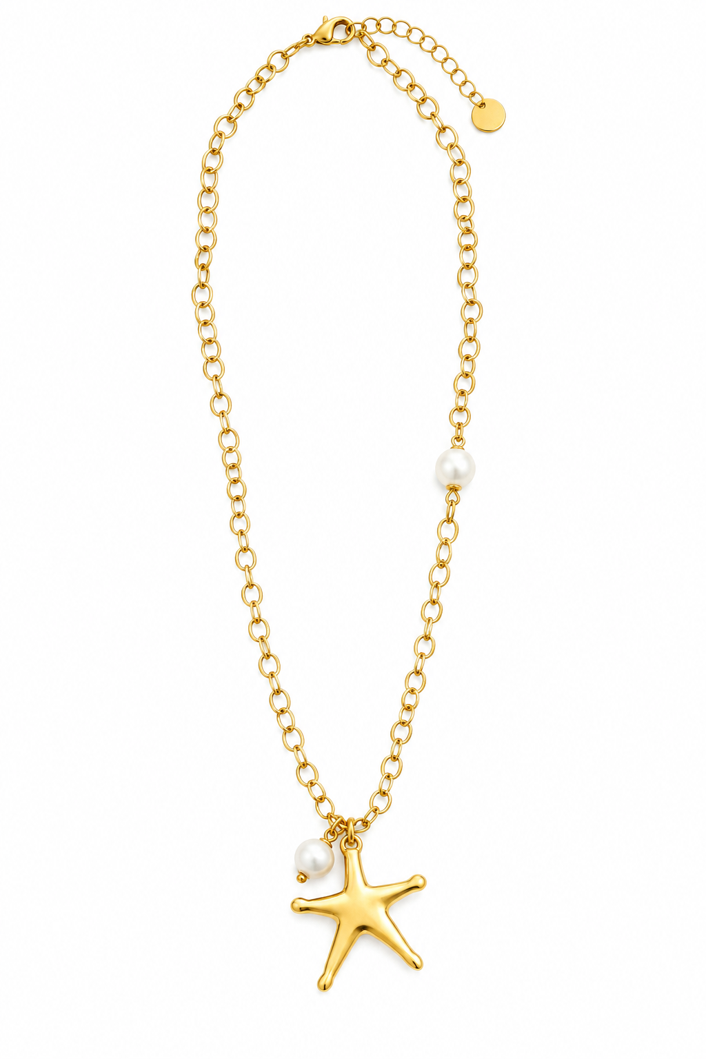 Gold Necklace with Starfish and White Beads