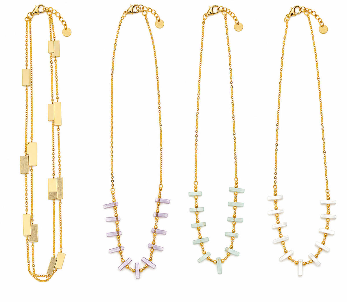Gold Necklaces with Pastel Tubular Beads