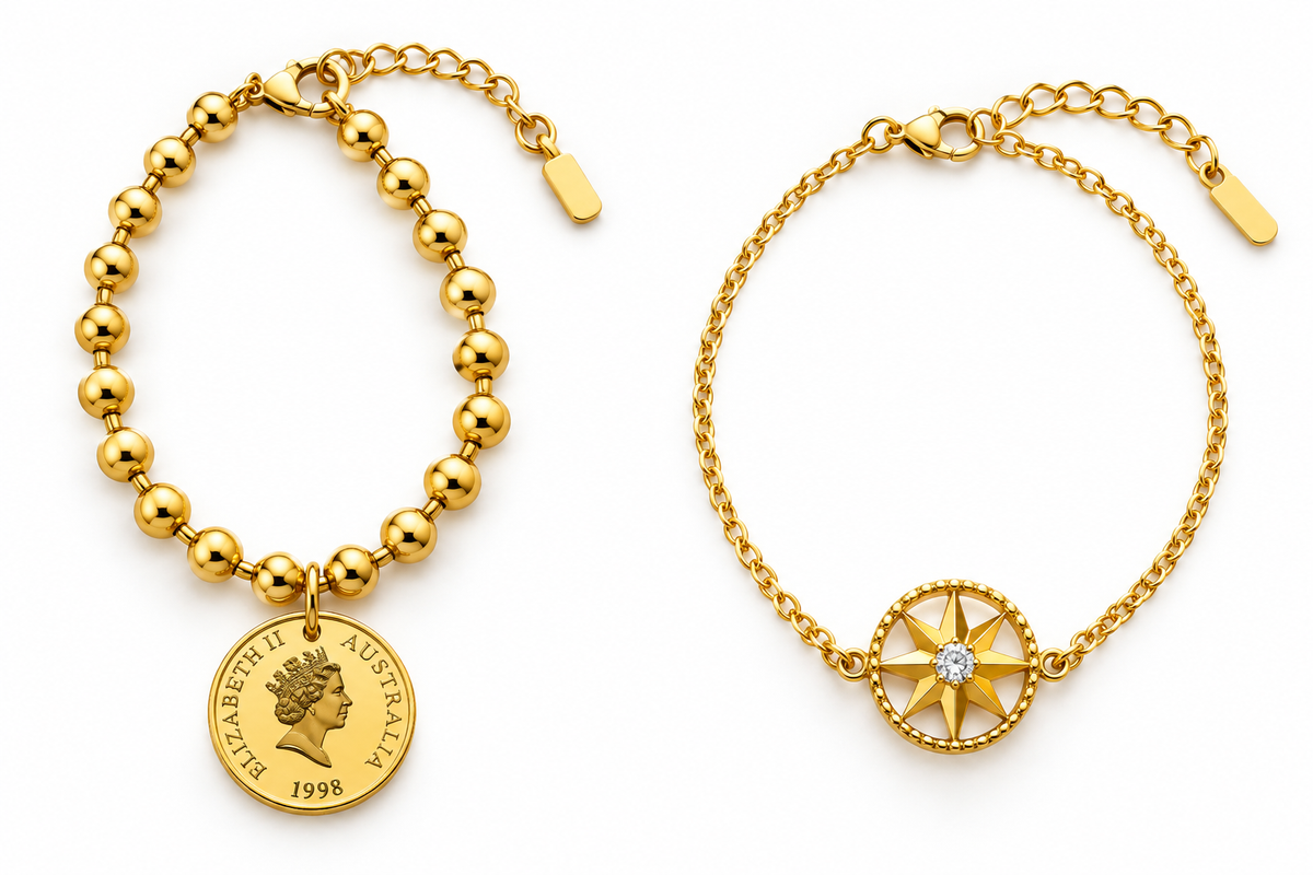 Gold Bracelets with Coloured Stones, Pearls and Delicate Charms