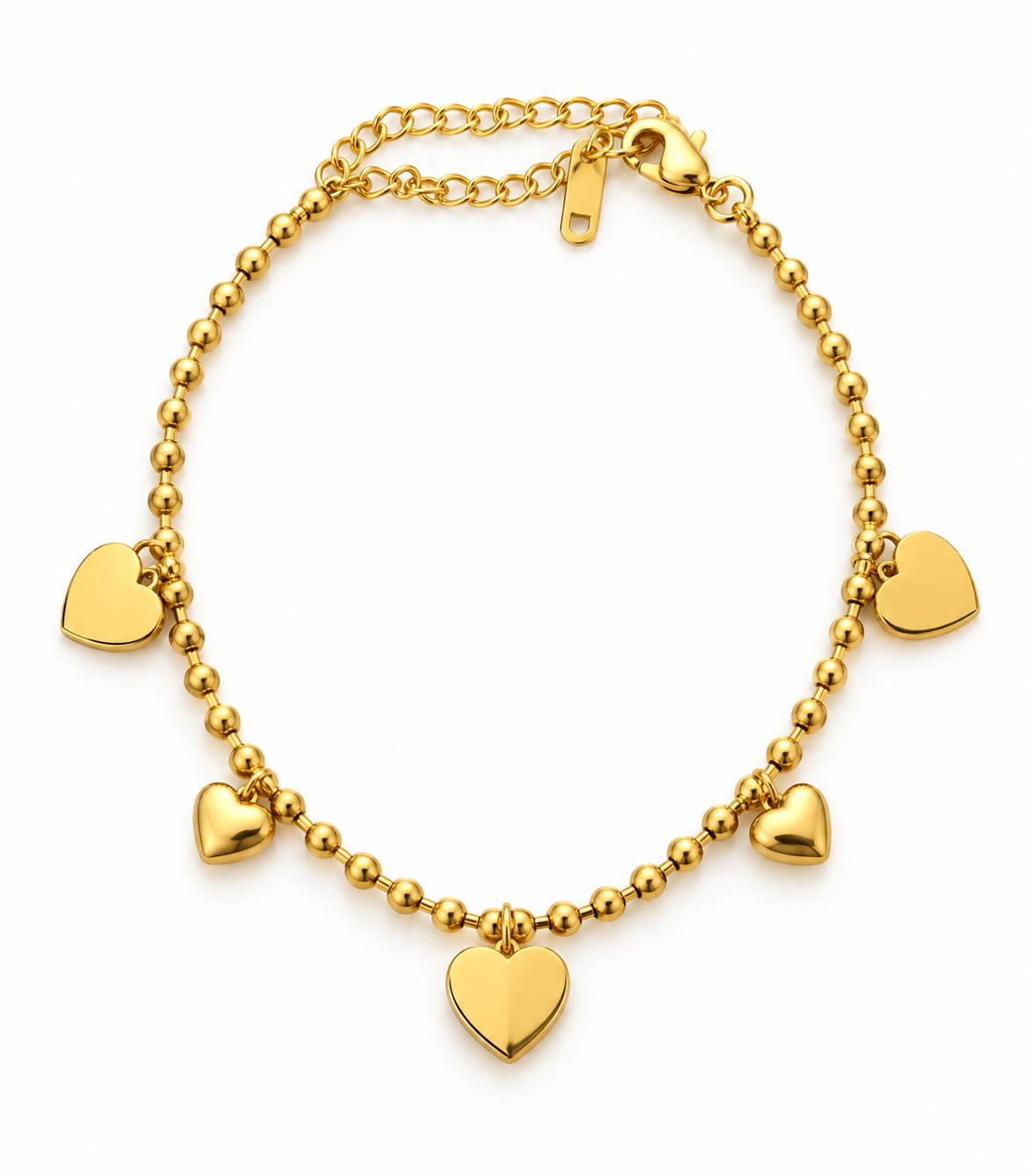Bracelet doré à perles et pendentifs cœur