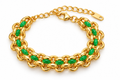 Gold Link Bracelet with Interlaced Green Details