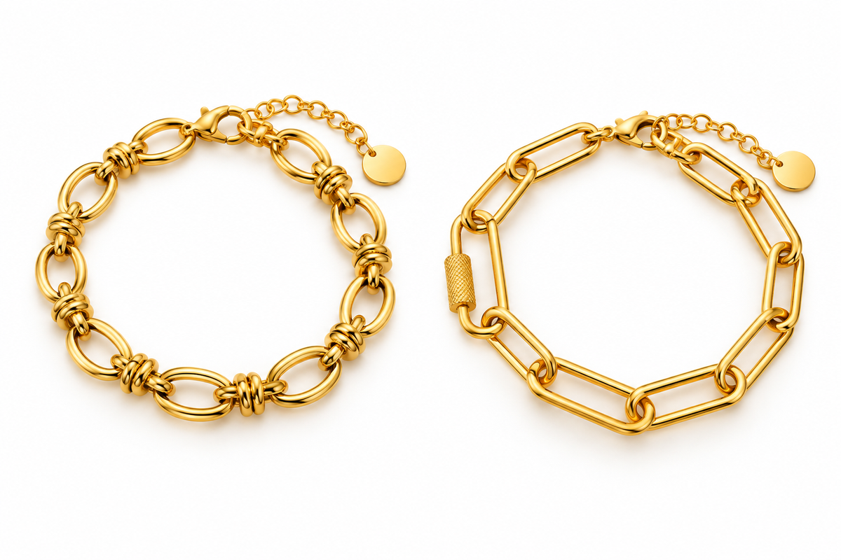 Wide Gold Link Bracelet, Modern and Elegant Style