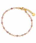 Gold Bracelet with White & Mauve Beads – Fine Gold Chain
