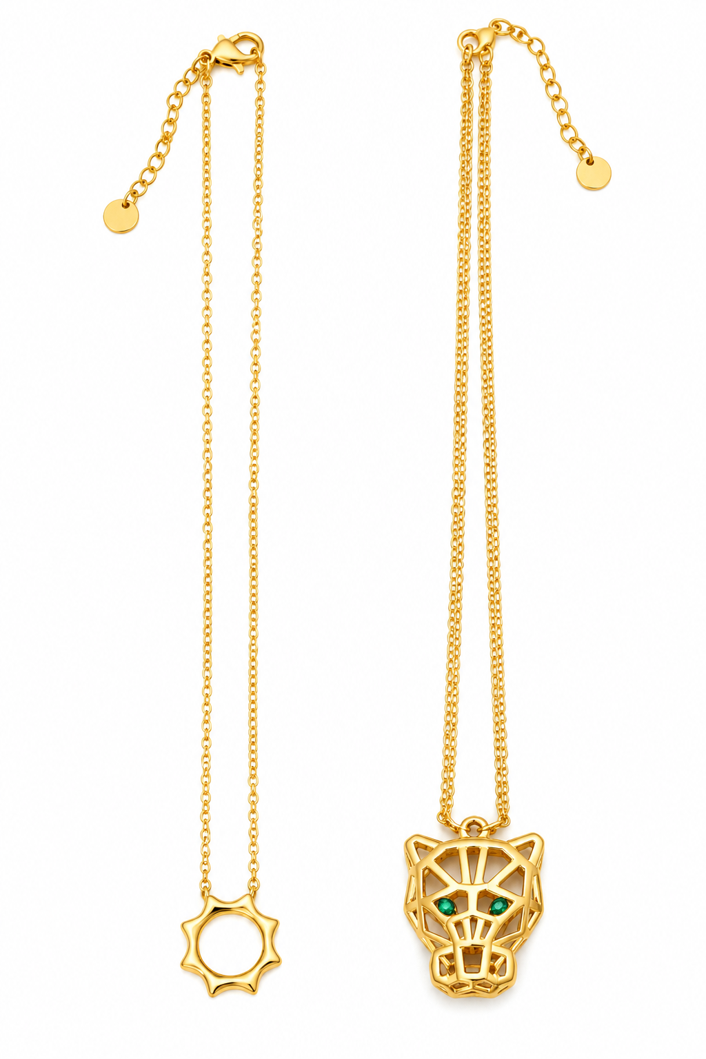 Collier doré pendentif soleil ou panthère