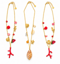 Sea and Coral Charm Necklace / Shell and Nautical Charms / Red and Coral Charms