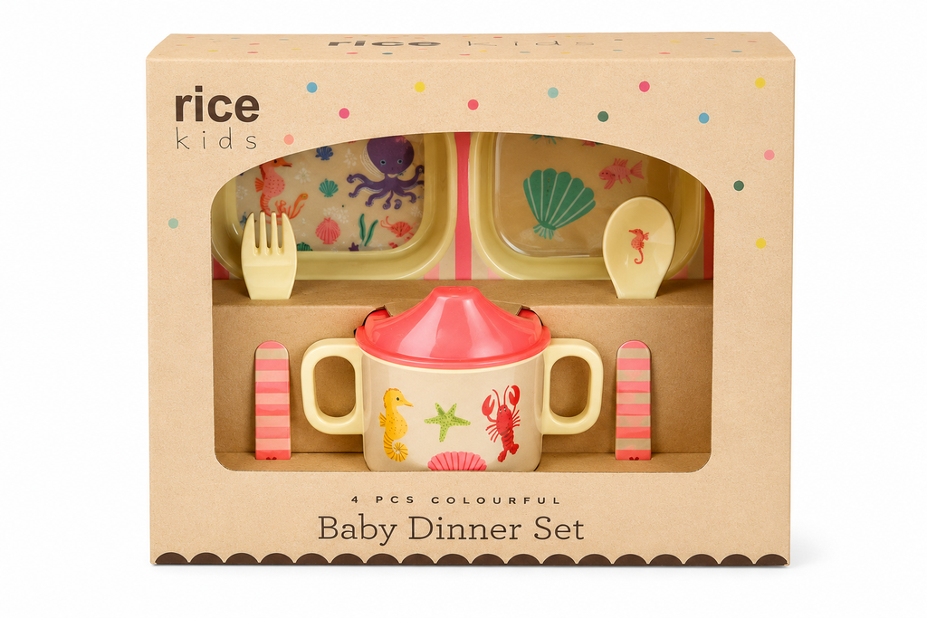 Set vaisselle Bébé - Bleu Baleine - Rose Ocean Print - Coffret cadeau - YOGA SPIRIT