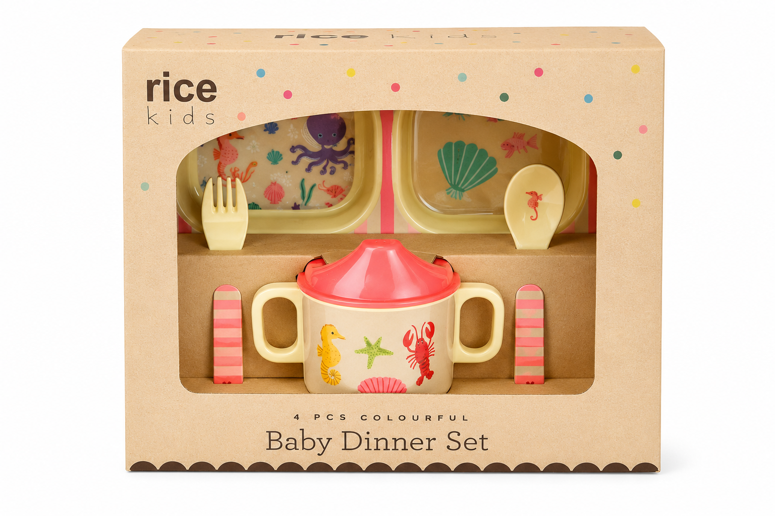 Set vaisselle Bébé - Bleu Baleine - Rose Ocean Print - Coffret cadeau