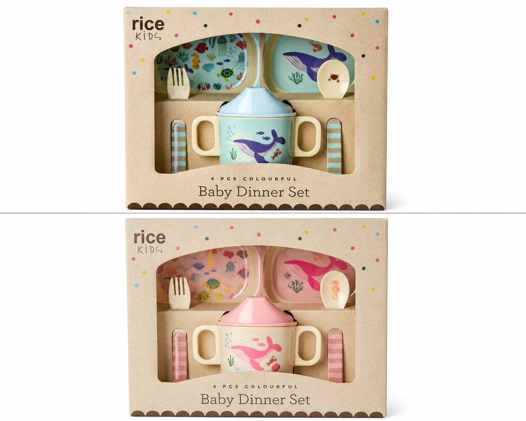 Set vaisselle Bébé - Bleu Baleine - Rose Ocean Print - Coffret cadeau - YOGA SPIRIT