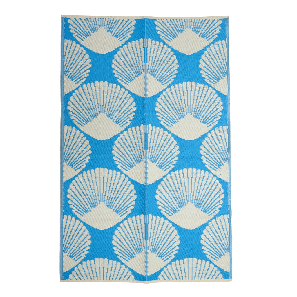 Tapis décoratif bleu motif coquillages en plastique recyclé – 120 × 180 cm - YOGA SPIRIT