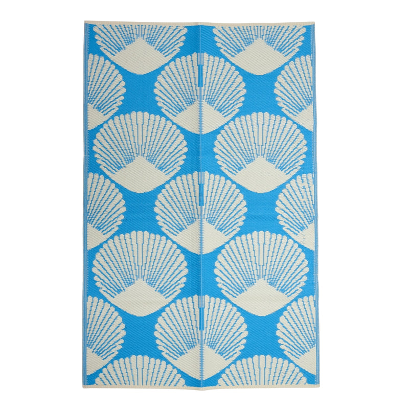Tapis décoratif bleu motif coquillages en plastique recyclé – 120 × 180 cm - YOGA SPIRIT