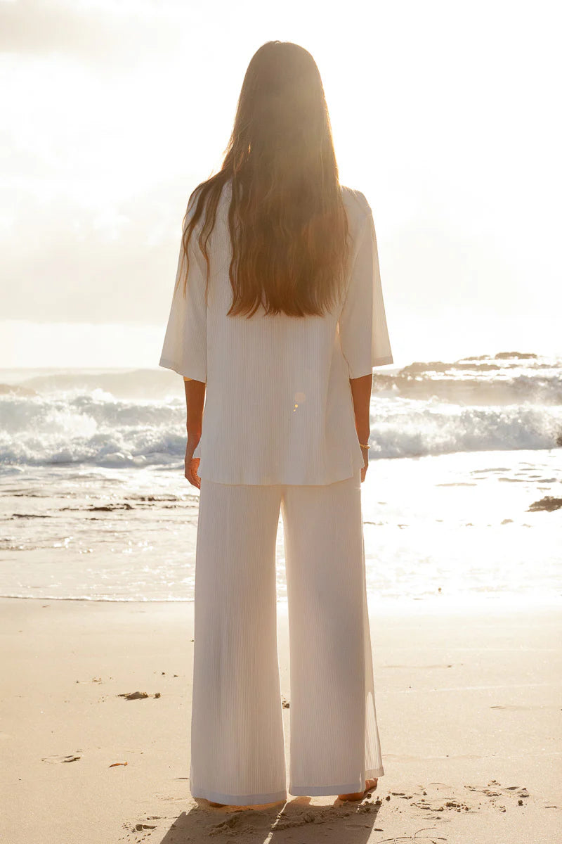 Pantalon maille lola blanc – confort fluide et allure élégante - YOGA SPIRIT
