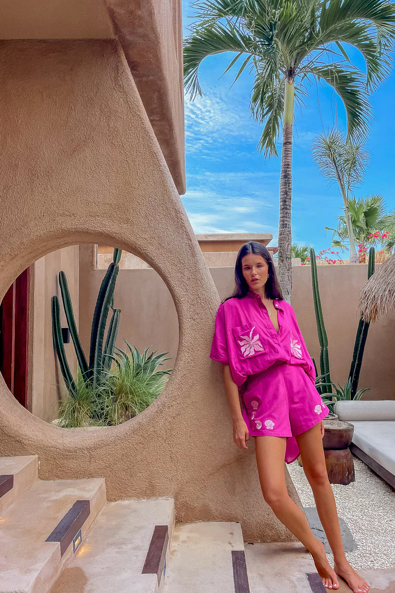 Blouse d’été Elise magenta – coupe oversize et allure effortless - YOGA SPIRIT