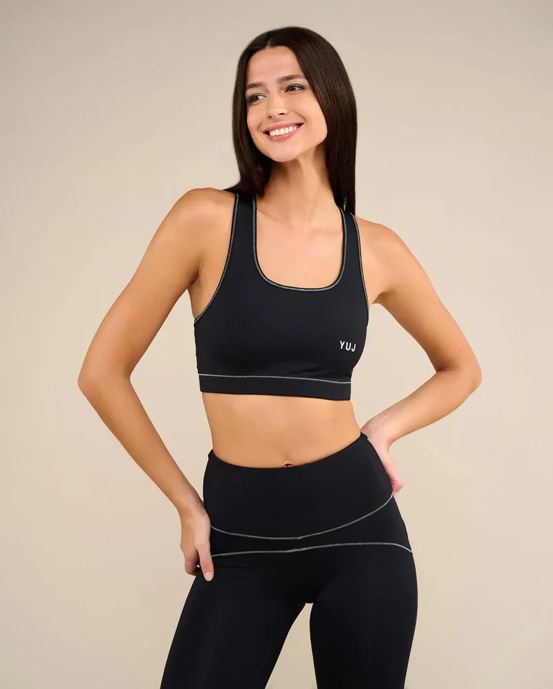 Brassière de yoga SWAN noir et argenté - YOGA SPIRIT
