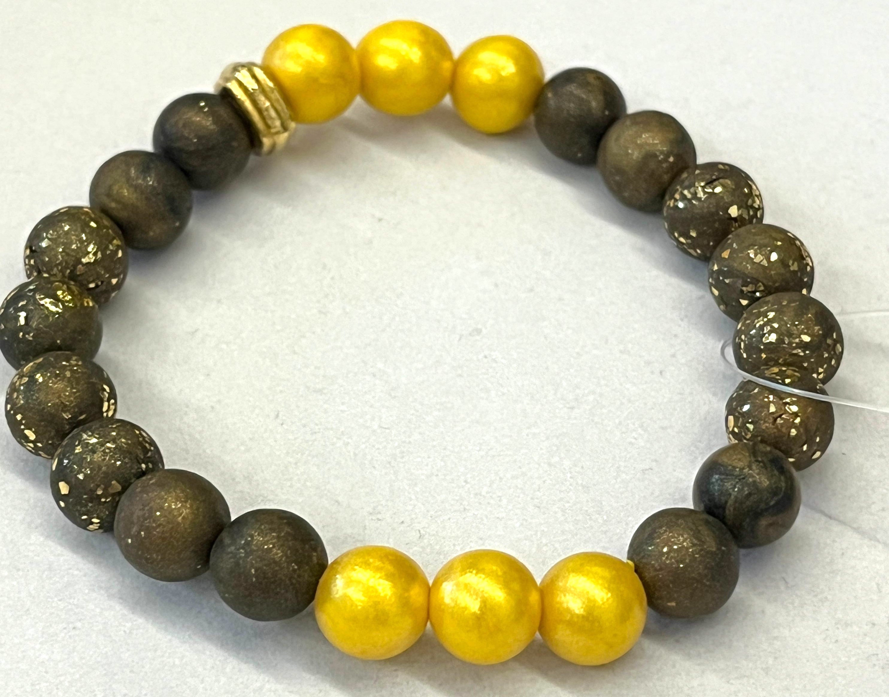 #170 BRACELET BOULE MARRON & GOLD - YOGA SPIRIT