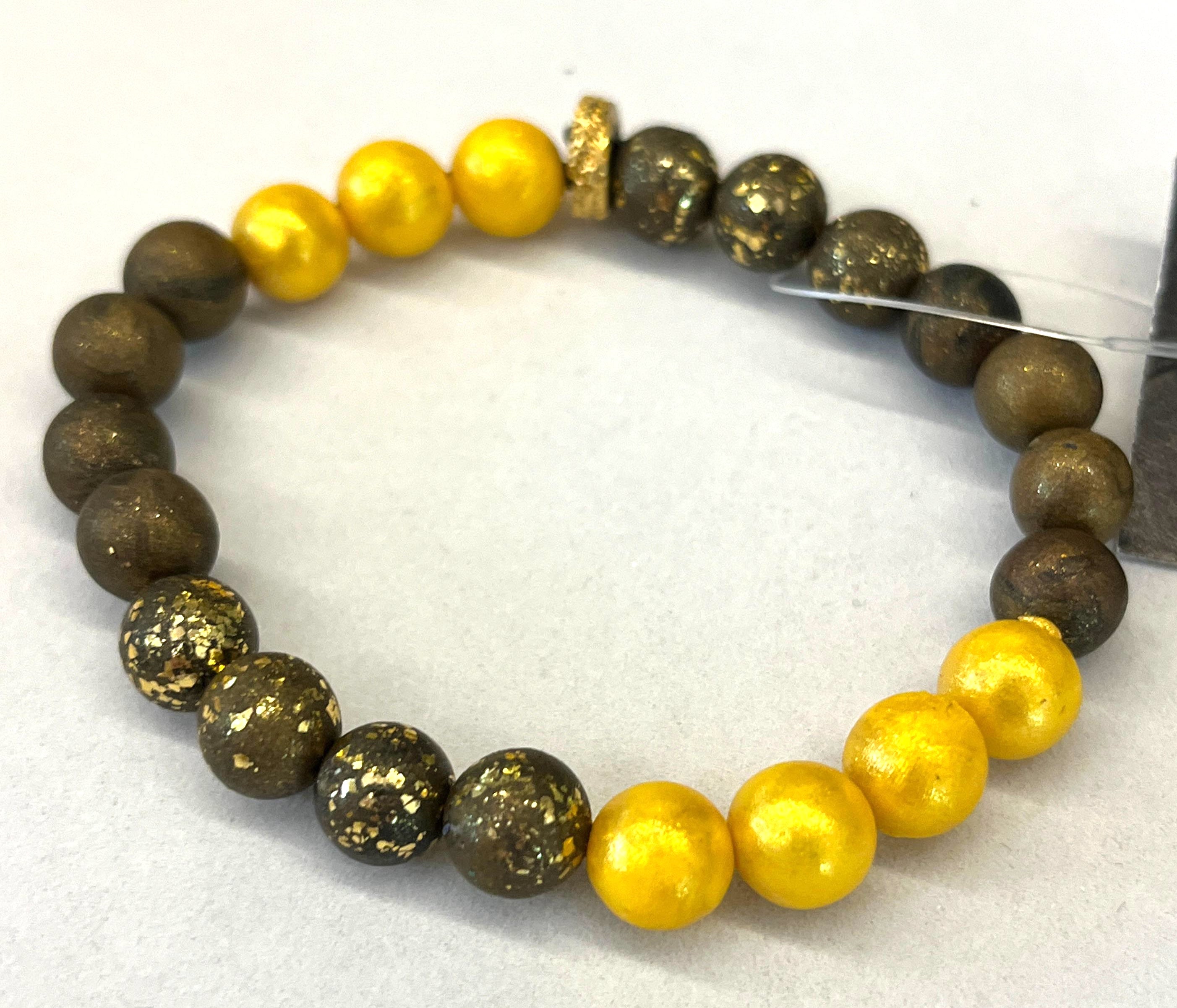 #171 BRACELET BOULE MARRON & GOLD - YOGA SPIRIT