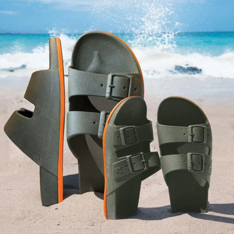 Sandales BRASILIA kaki et orange fluo – enfant - YOGA SPIRIT