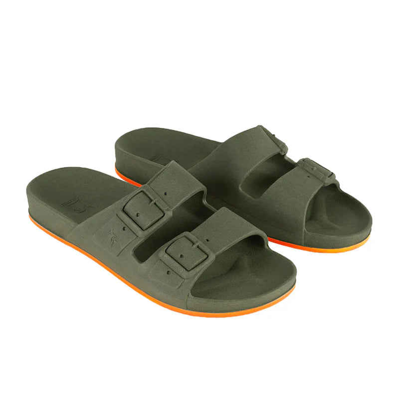 Sandales BRASILIA kaki et orange fluo – enfant - YOGA SPIRIT
