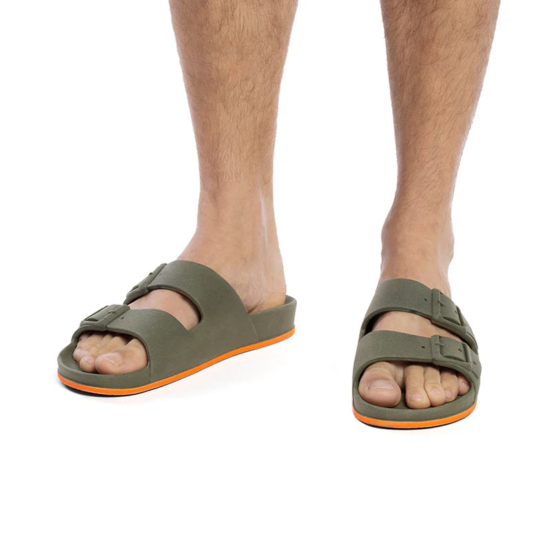 Sandales BRASILIA kaki et orange fluo – enfant - YOGA SPIRIT