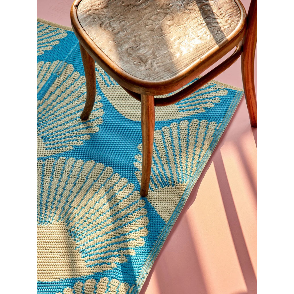 Tapis décoratif bleu motif coquillages en plastique recyclé – 120 × 180 cm - YOGA SPIRIT
