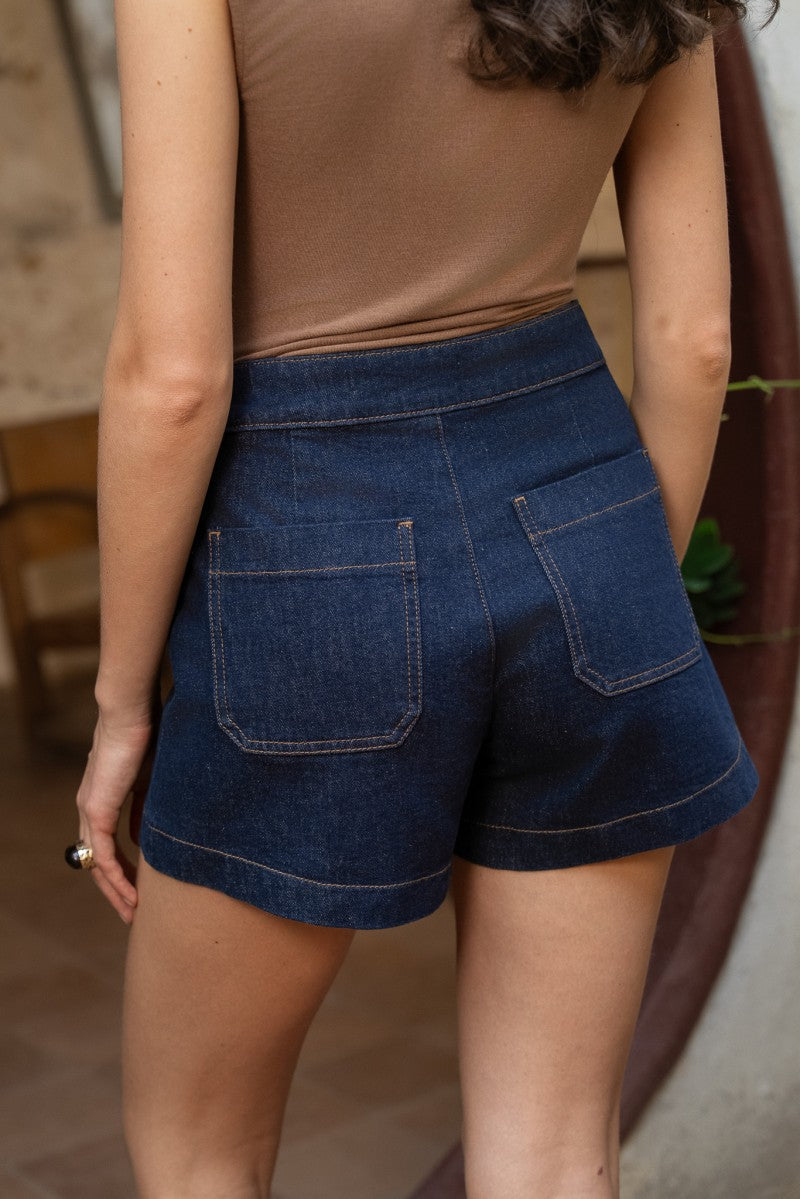 Short VICTORINETTE en denim brut taille haute – esprit marin revisité - YOGA SPIRIT