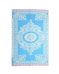 Tapis décoratif bleu en plastique recyclé – motif floral et bordures délicates - YOGA SPIRIT